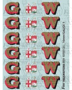 1927-1934 : G (twin shield crest) W Loco Initials gold/red