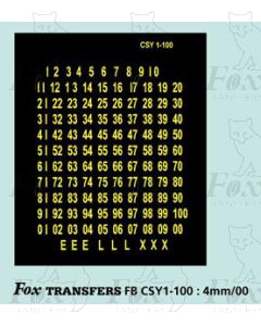 Route Numbersets small yellow 1-100