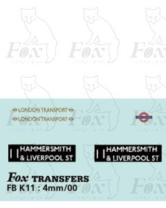 DESTINATION SCREENS - HAMMERSMITH & LIVERPOOL ST