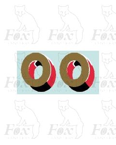 (23mm high) Gold/red/black/white - 1 pair number 0