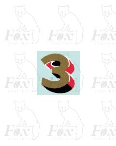 (10.75mm high) Gold/red/black/white - 1 x number 3