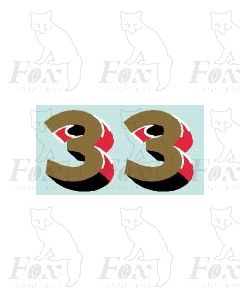(30.5mm high) Gold/red/black/white - 1 pair number 3