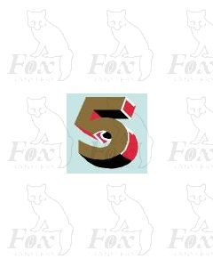 (5.25mm high) Gold/red/black/white - 1 x number 5