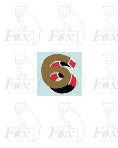 (10.75mm high) Gold/red/black/white - 1 x number 6