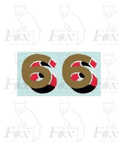 (44mm high) Gold/red/black/white - 1 pair number 6