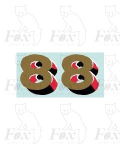(44mm high) Gold/red/black/white - 1 pair number 8