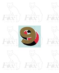 (10.75mm high) Gold/red/black/white - 1 x number 9