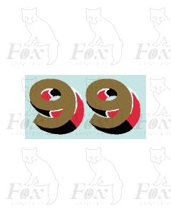 (30.5mm high) Gold/red/black/white - 1 pair number 9