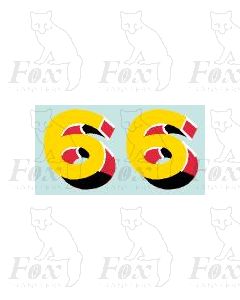 (30.5mm high) Yellow/red/black/white - 1 pair number 6