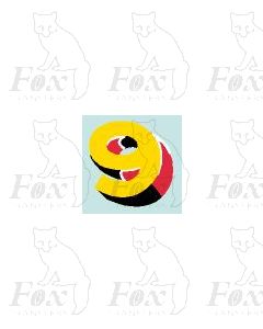 (7.75mm high) Yellow/red/black/white - 1 x number 9