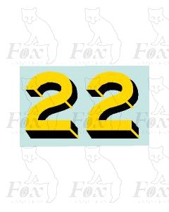 Yellow/black with shadow & highlight (23mm high) 1 pair number 2