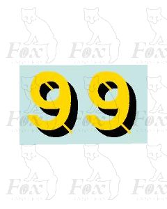 Yellow/black with shadow & highlight (33.5mm high) 1 pair number 9