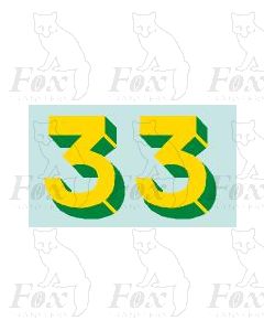 Yellow/green with shadow & highlight (11.7mm high) 1 pair number 3