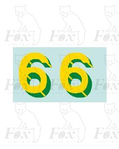 Yellow/green with shadow & highlight (33.5mm high) 1 pair number 6