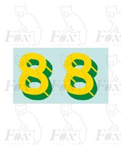 Yellow/green with shadow & highlight (11.7mm high) 1 pair number 8