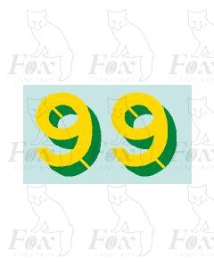 Yellow/green with shadow & highlight (17mm high) 1 pair number 9