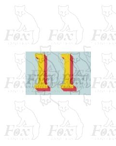 (12.25mm high) Yellow/red shadow - 1 pair number 1 