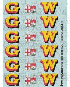 1927-1934 : G (twin shield crest) W Loco Initials yellow/red