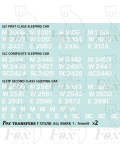 TOPS Numbersets for BR Mk1 Coaches - Sleeping Cars