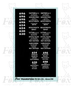 TROLLEYBUS ROUTE BLIND SET - 696, 698, 654, 630