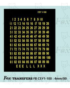 Route Numbersets small yellow 1-100