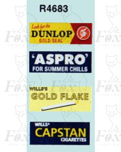 Set of 4, full colour Advertisement for Bus rears. Period 1940s & 1960s