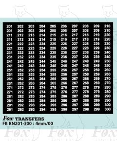 Numberplate Numbers - (201-300) - white on black