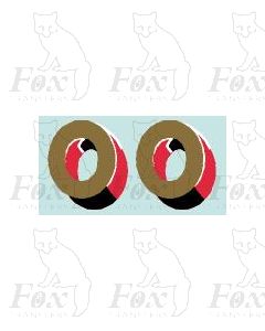  (15.5mm high) Gold/red/black/white - 1 pair number 0 