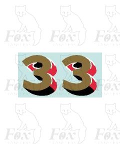  (15.5mm high) Gold/red/black/white - 1 pair number 3 