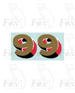  (15.5mm high) Gold/red/black/white - 1 pair number 9 