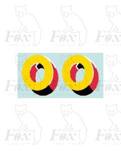  (15.5mm high) Yellow/red/black/white - 1 pair number 0 