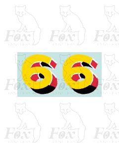  (15.5mm high) Yellow/red/black/white - 1 pair number 6 