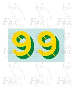 Yellow/green with shadow and highlight (23mm high) 1 pair number 9